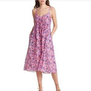 Xirena Dani Floral Cotton Silk Midi Cami Pink Feminine Girly Dress Pockets XS